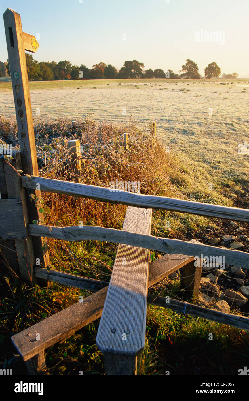 England, Frost on Stile Stock Photo