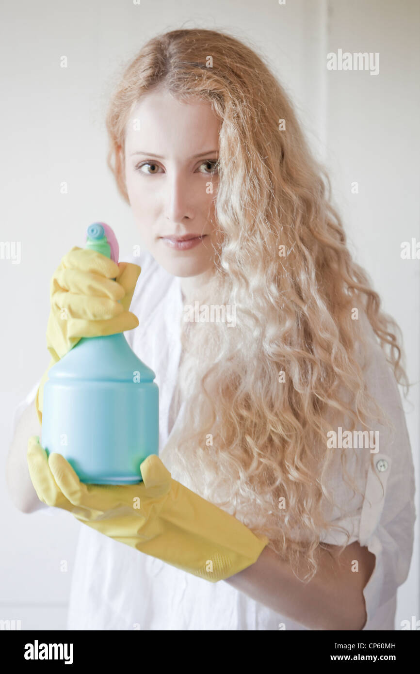 oman with rubber gloves,household chores Stock Photo Alamy