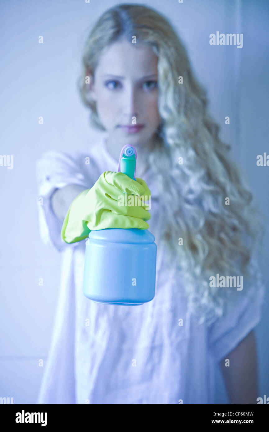 oman with rubber gloves,household chores Stock Photo Alamy