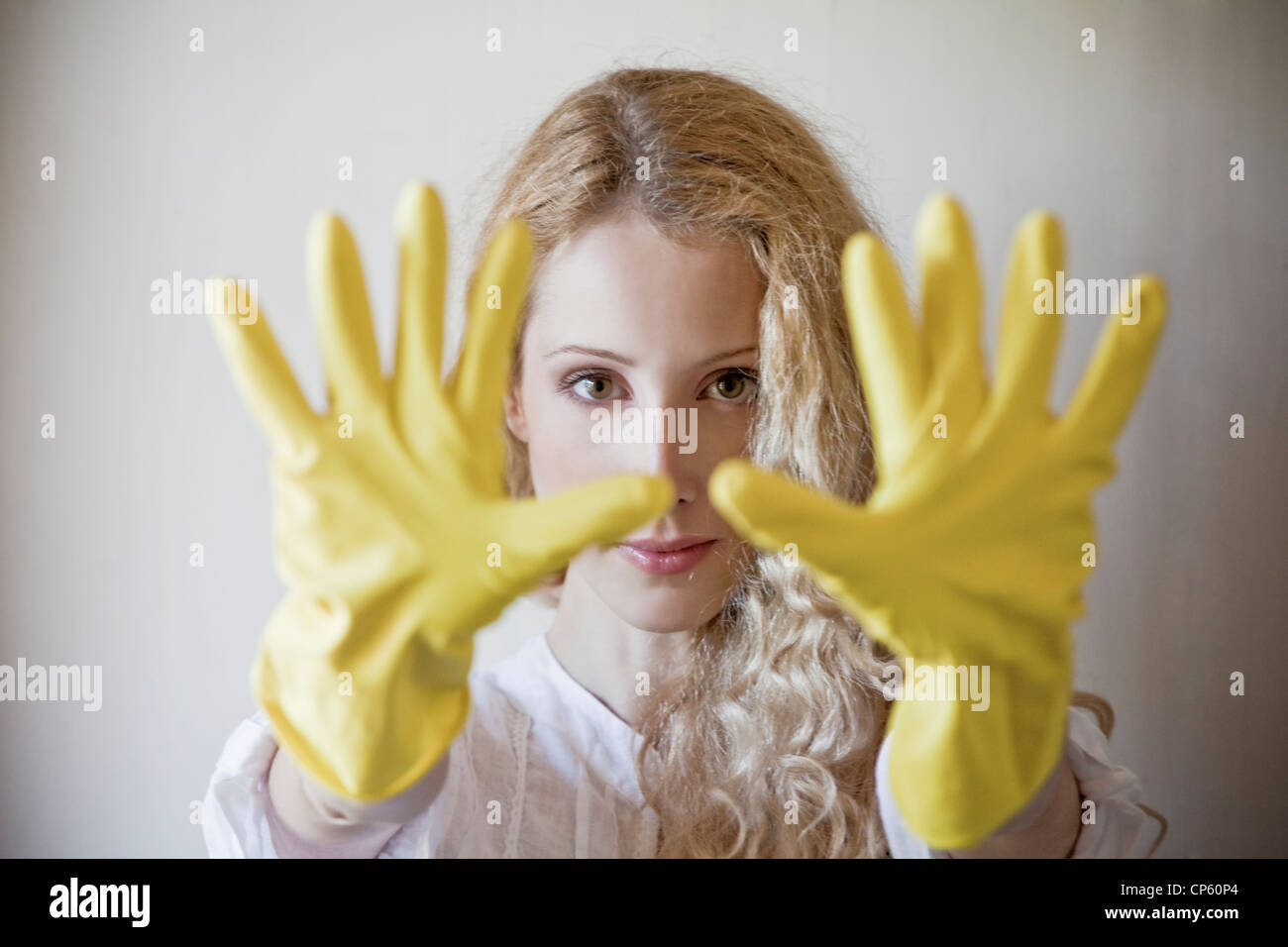 woman with rubber gloves,household chores Stock Photo Alamy