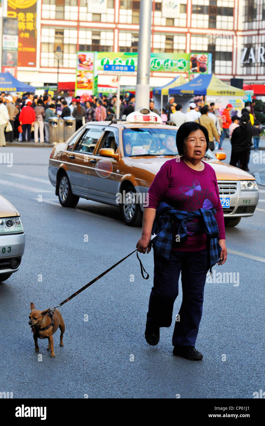 A Chinese woman with her pet dog in Shanghai Stock Photo Alamy