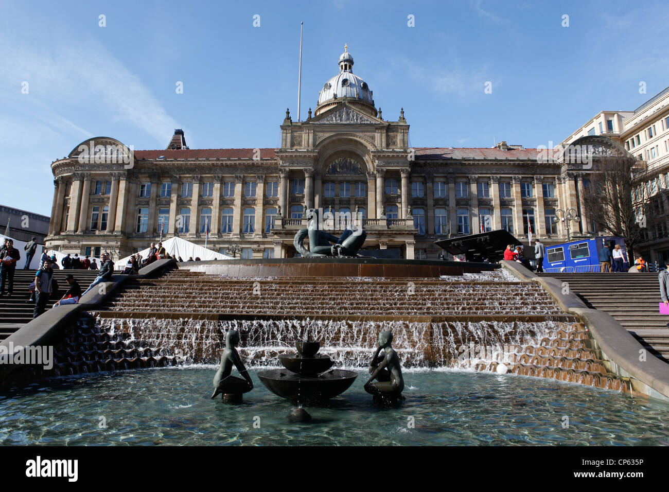 Council House and fountain in Victoria Square Birmingham city centre. Showing the 'Floozie in the jacuzzi' statue. Stock Photo