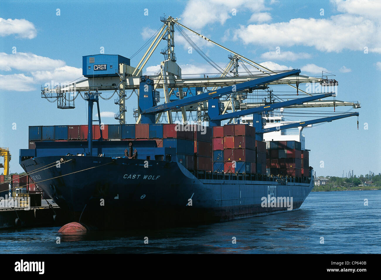 CanadaQuebec Montreal, container ship docked at the port Stock Photo