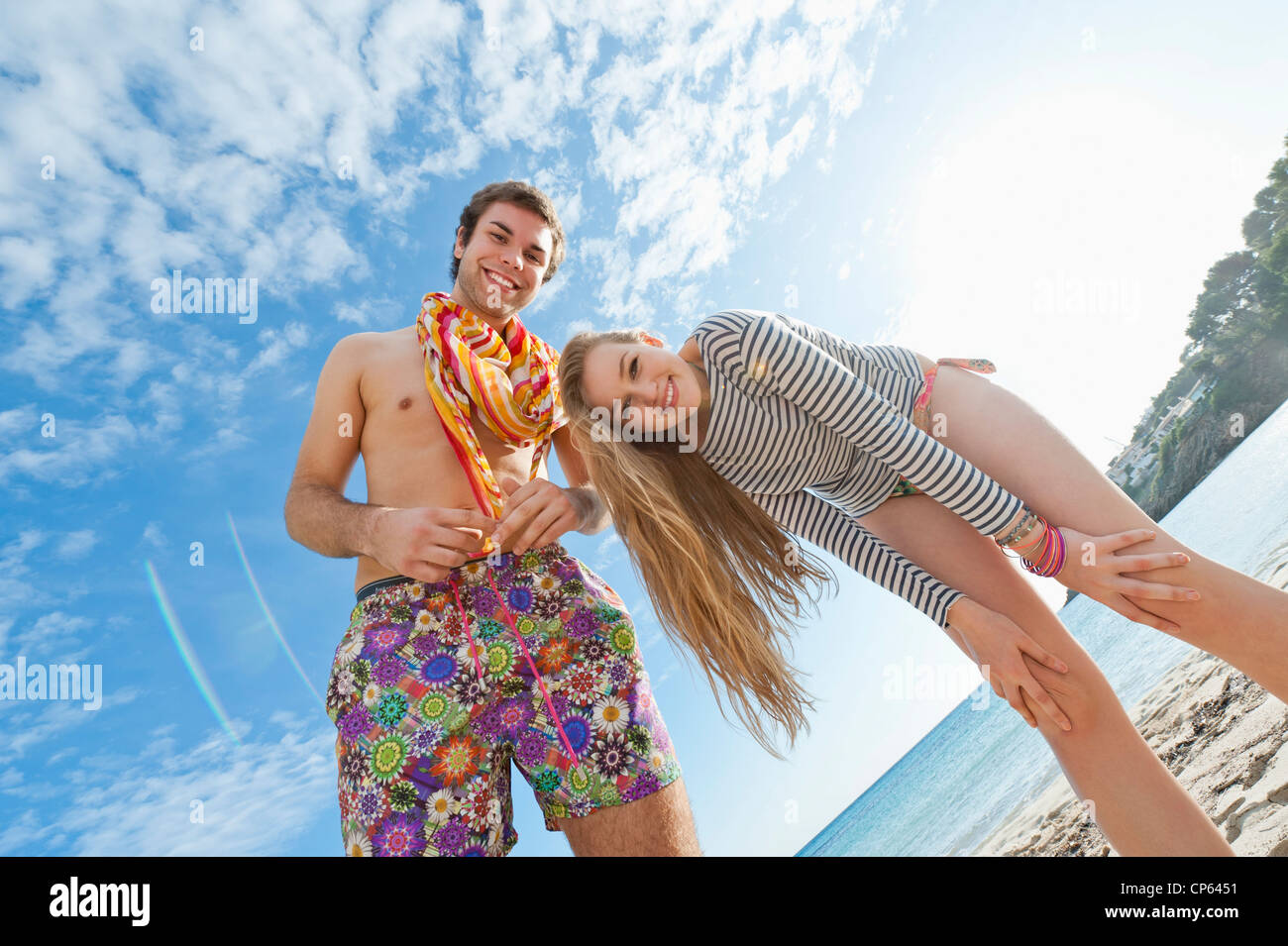 Spain, Mallorca, Couple on beach, smiling, portrait Stock Photo