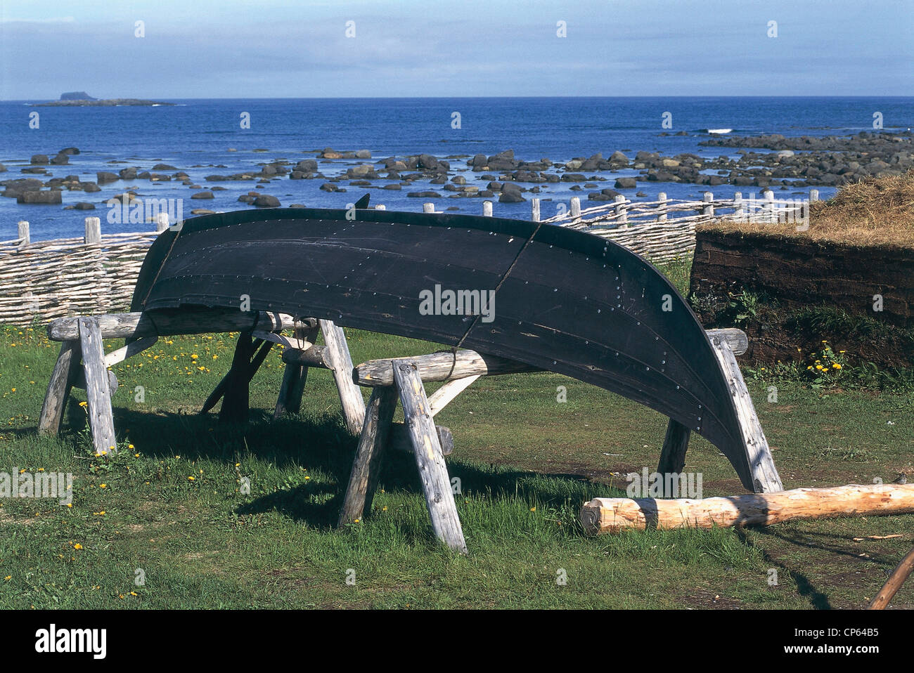 Canada - Newfoundland - L'Anse aux Meadows (Heritage of 'Humanity' UNESCO, 1978). Former Viking village, X century vessel. Stock Photo