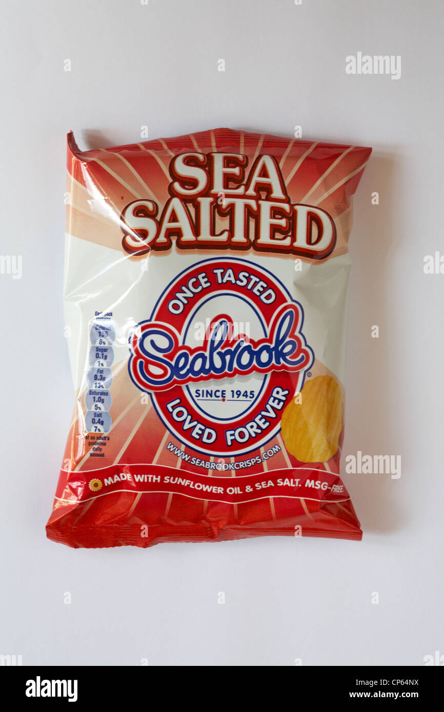 packet of Sea Salted once tasted Seabrook loved forever packet of crisps isolated on white background Stock Photo