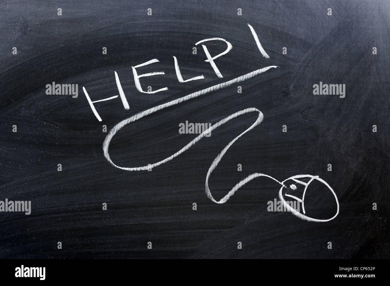 Help word and mouse drawn on chalkboard Stock Photo