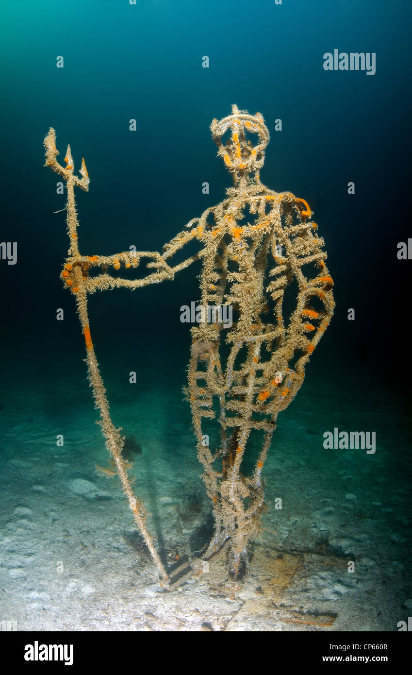 Neptune, sculpture to first in the world underwater museum Leaders' Alley or Soviet Atlantis Stock Photo