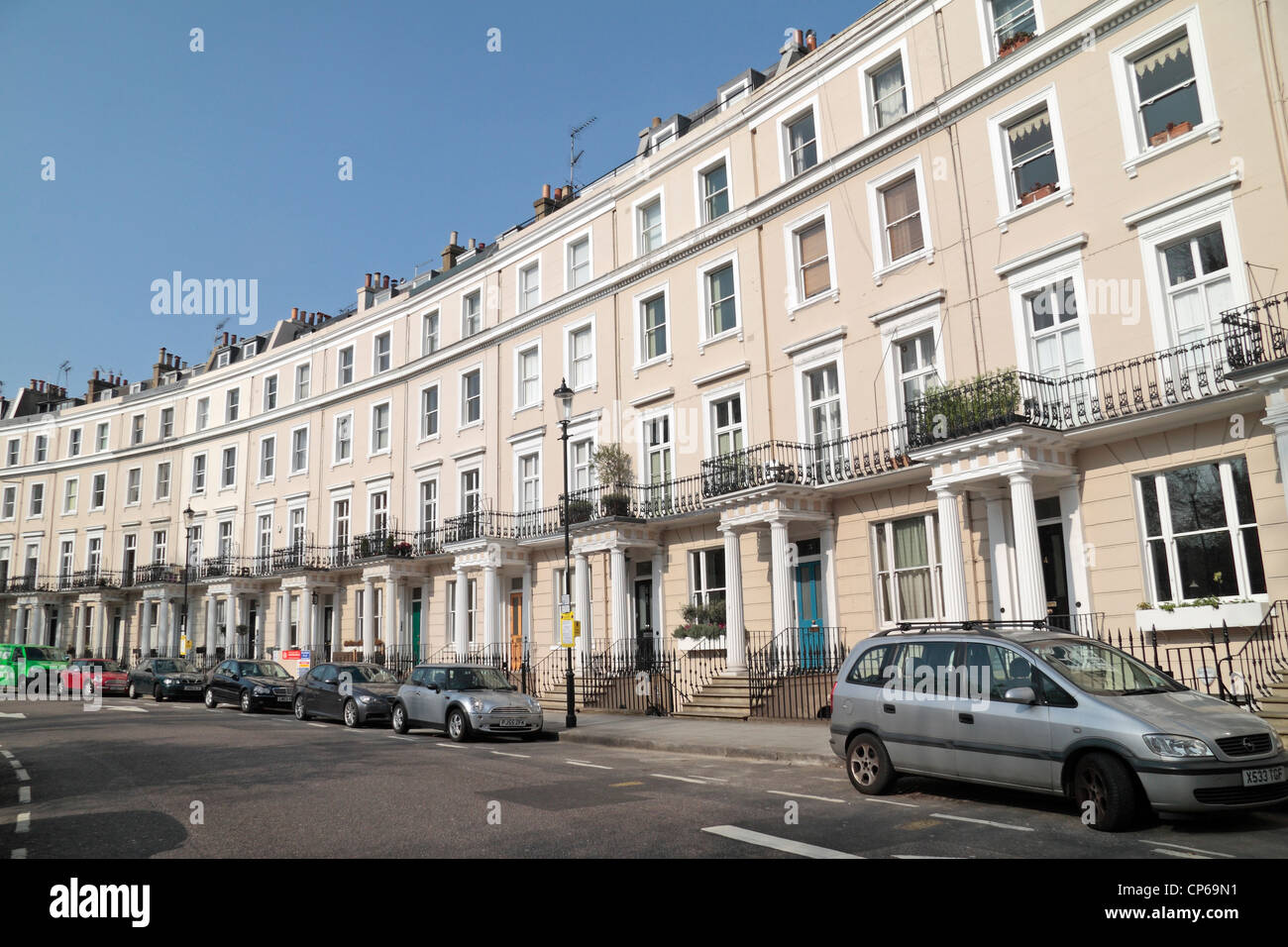 General view of Royal Crescent W11 in the Royal Borough of Kensington and Chelsea, London, UK.  March 2012 Stock Photo