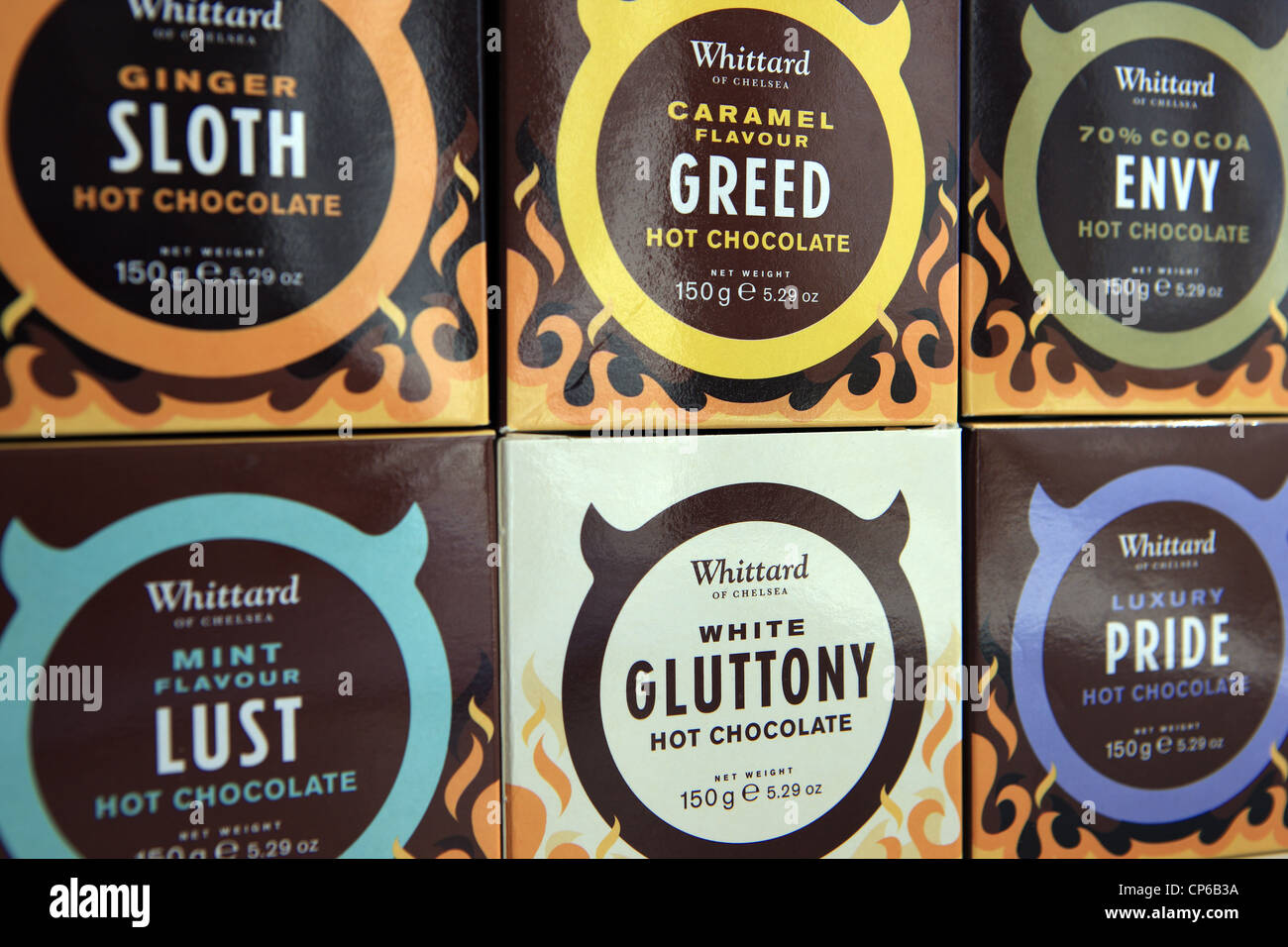 Whittards deadly sins hot chocolate boxes Stock Photo