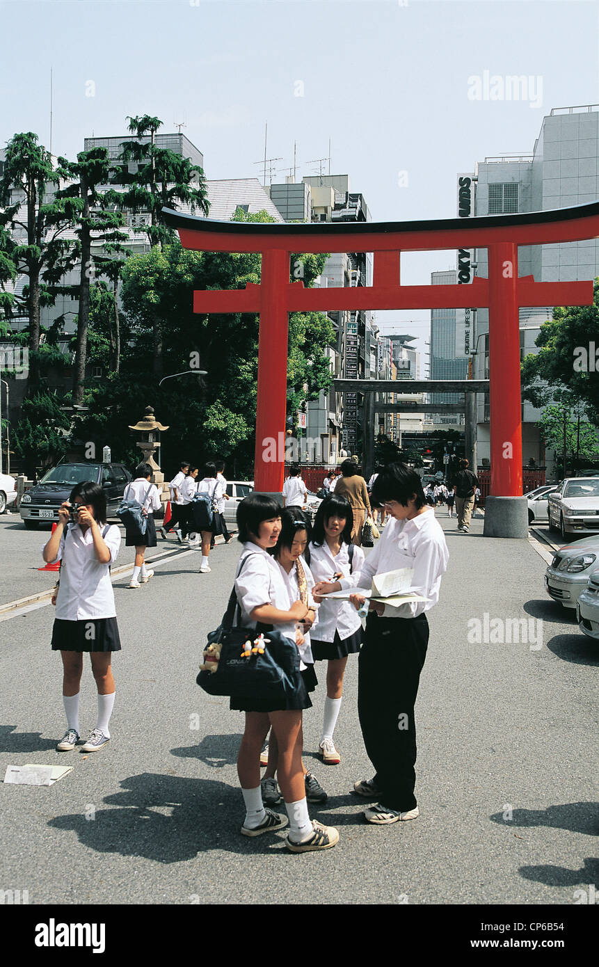 Japan - Kansai - Kobe. The Ikuta Jinja Shrine. Stock Photo