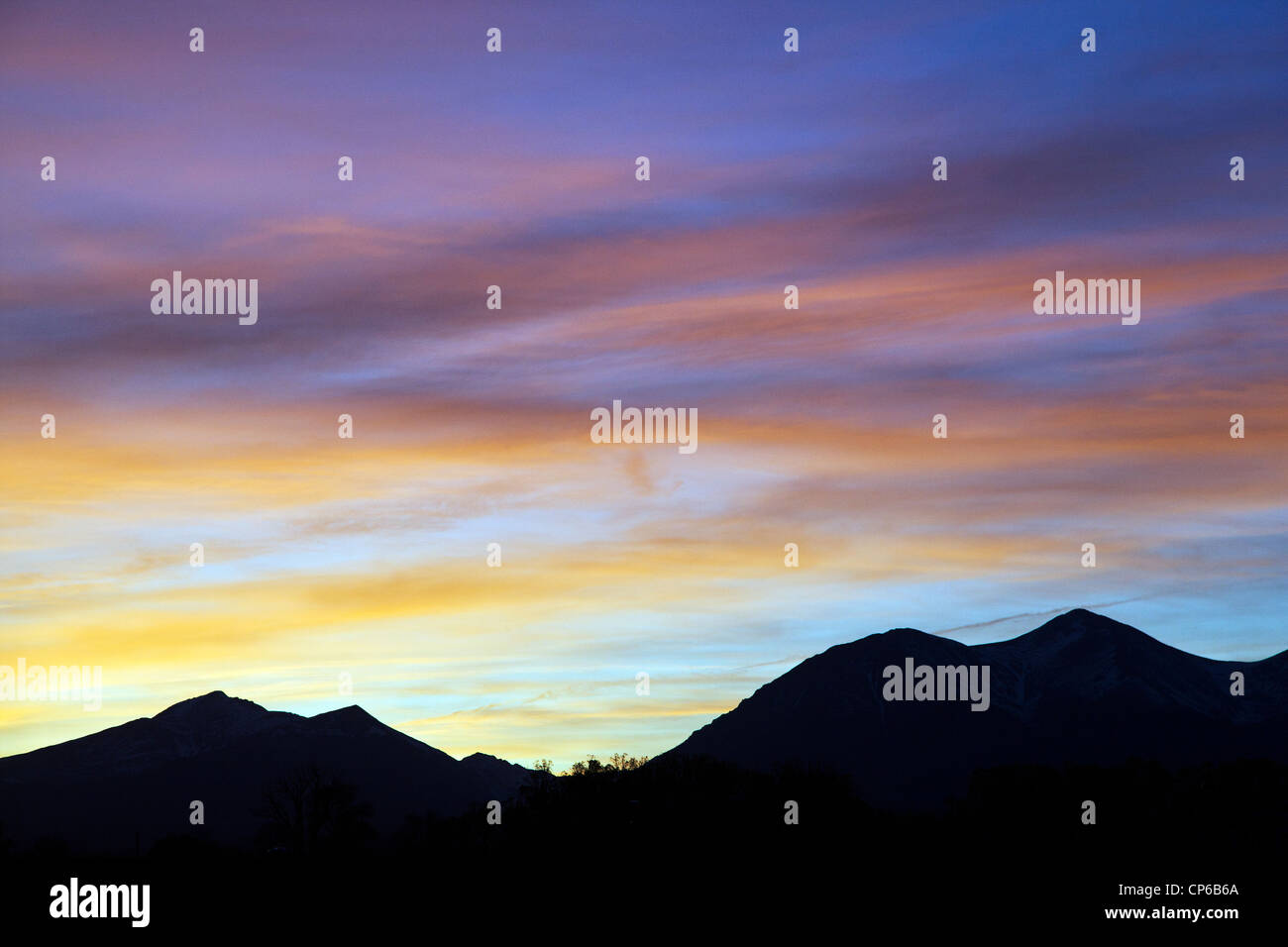 Sunset dusk view from residential neighborhood in Salida, Colorado, USA Stock Photo