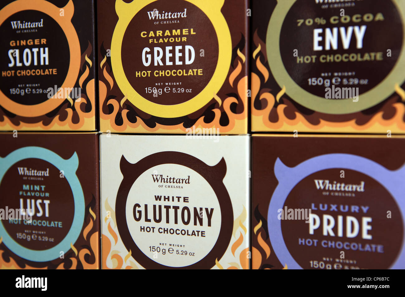 Whittards deadly sins hot chocolate boxes Stock Photo
