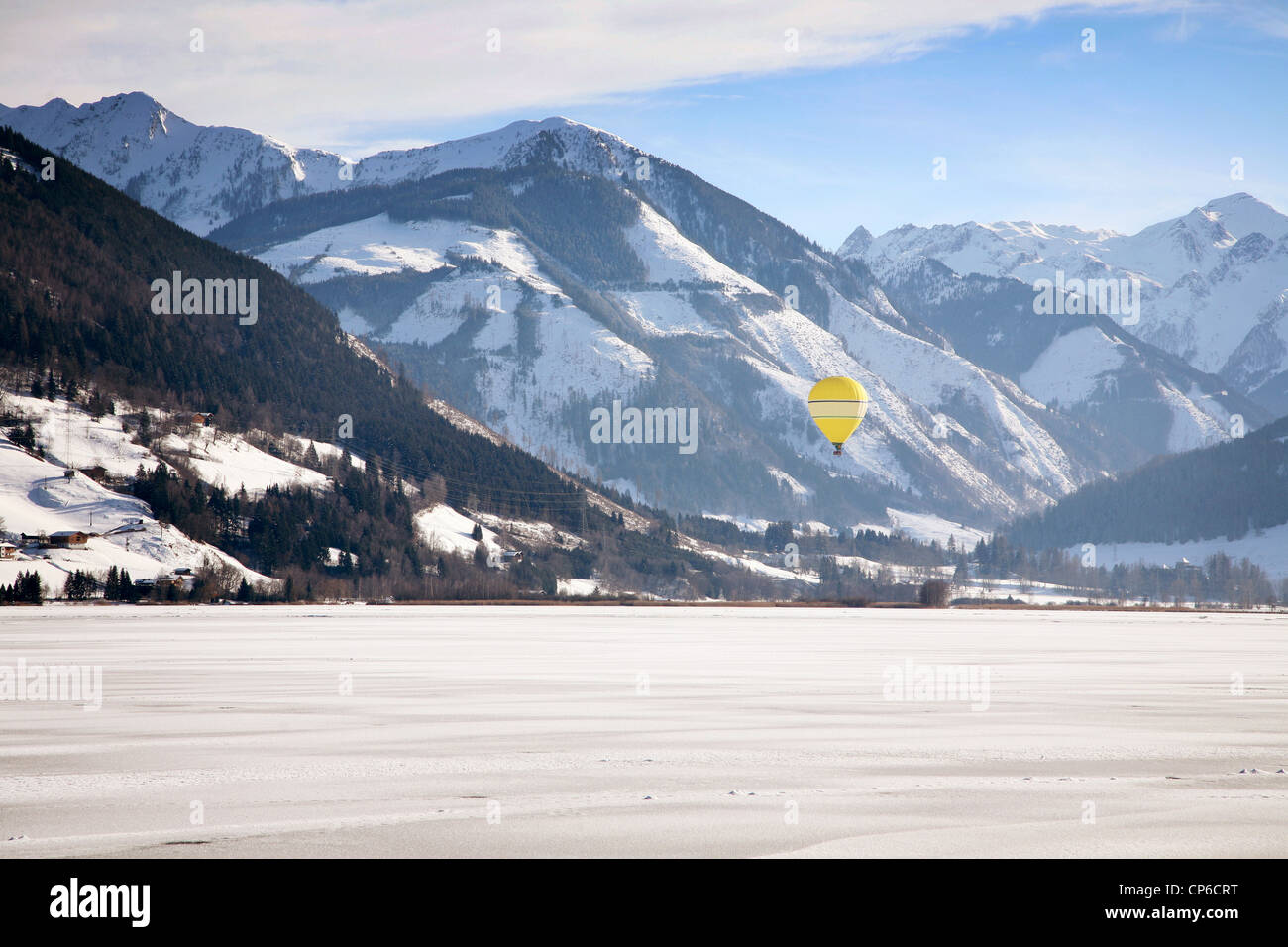 Hot Air Balloon Over Lake Zell, Zell Am See, Austria Stock Photo