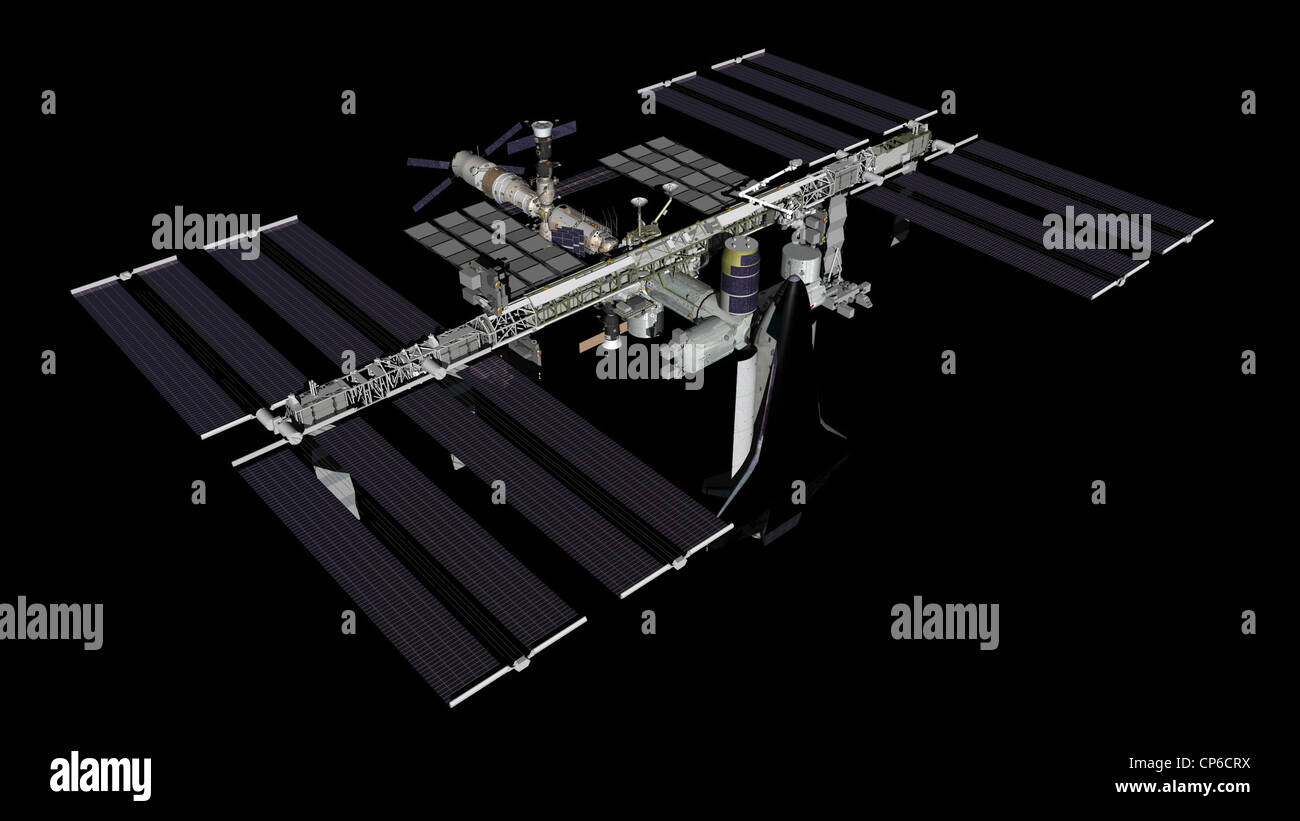 Computer-generated artist's rendering of the International Space Station as of March 2011 Stock Photo