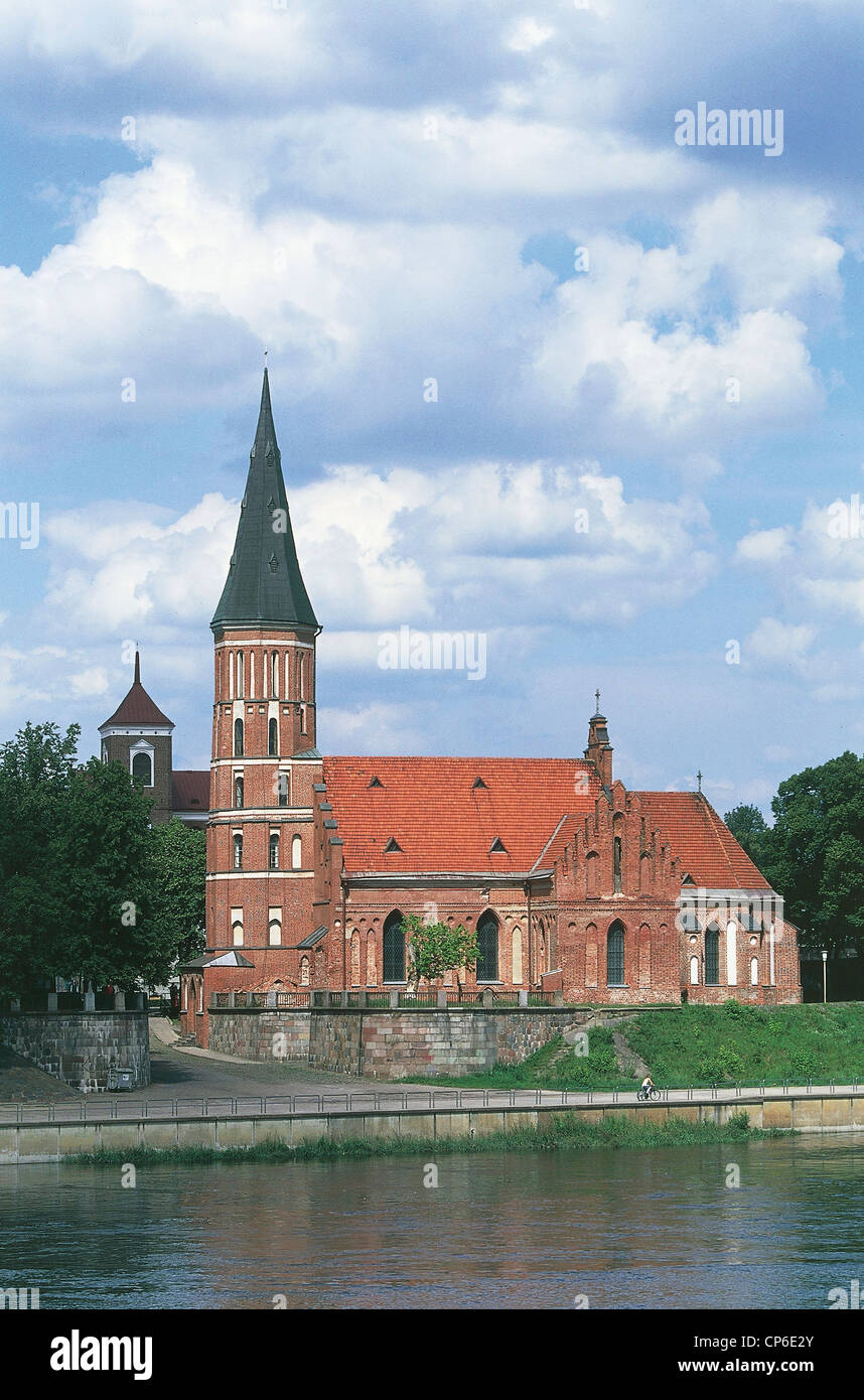 Lithuania - Kaunas - The Gothic Church of Vytautas and the river Neman. Stock Photo