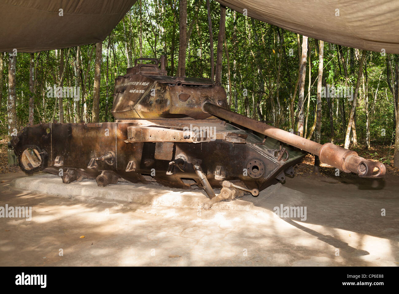 American M41 tank destroyed during the Vietnam War, Ben Dinh, Cu Chi, near Ho Chi Minh City, (Saigon), Vietnam Stock Photo