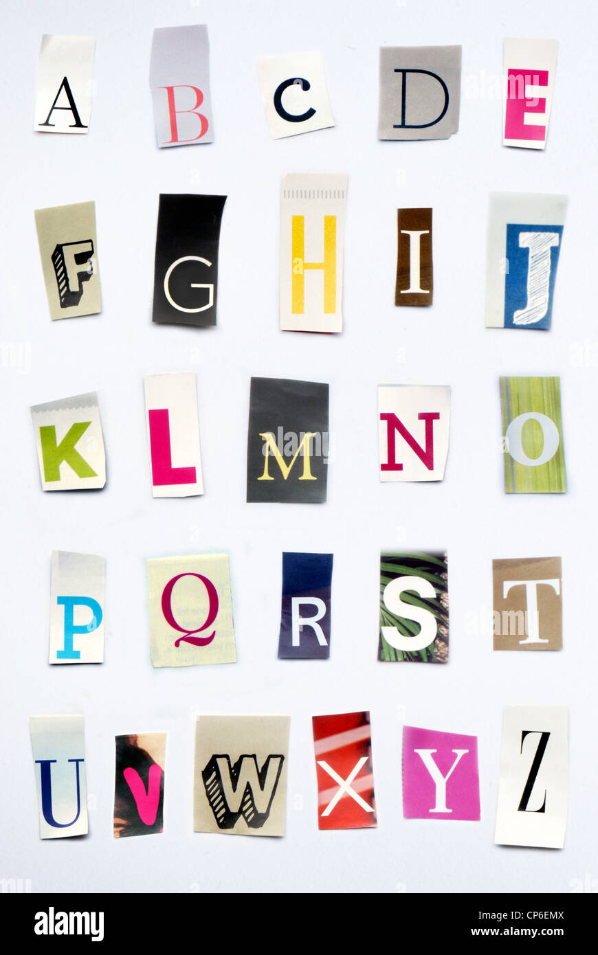Cut out letters creating the alphabet Stock Photo