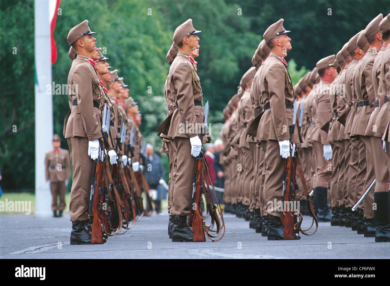 Hungary - Budapest - Pest. Military parade in front of Parliament. Stock Photo