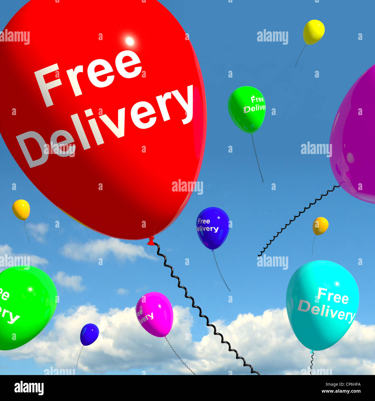 Free Delivery Balloons Shows No Charge Or Gratis To Deliver Stock Photo