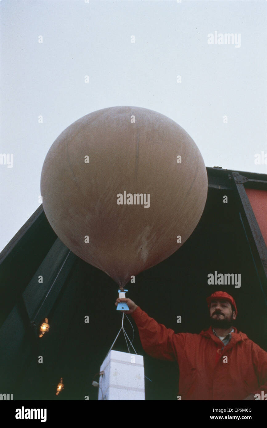 Antarctica - Seymour Island. Probe for monitoring the ozone layer in the base weather Argentine Marambio Stock Photo
