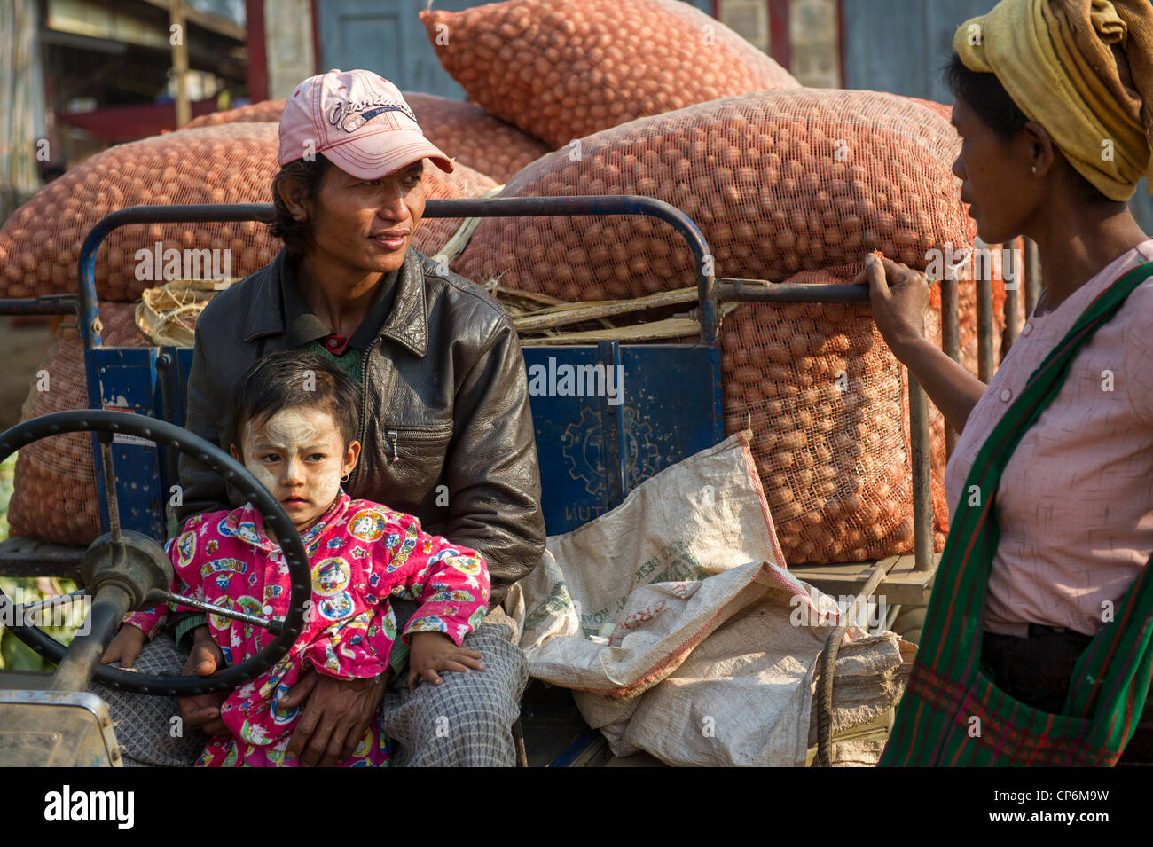 Family at the market in Heho, Myanmar Burma Stock Photo
