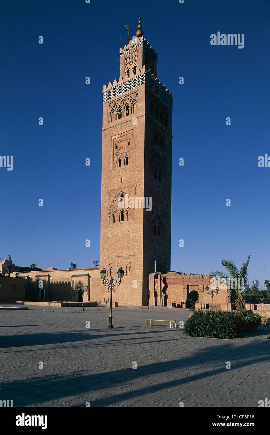 Morocco Region of Marrakech-Tensift-El Haouz Marrakech. minaret of Koutoubia Mosque, built in twelfth century under dynasty Stock Photo