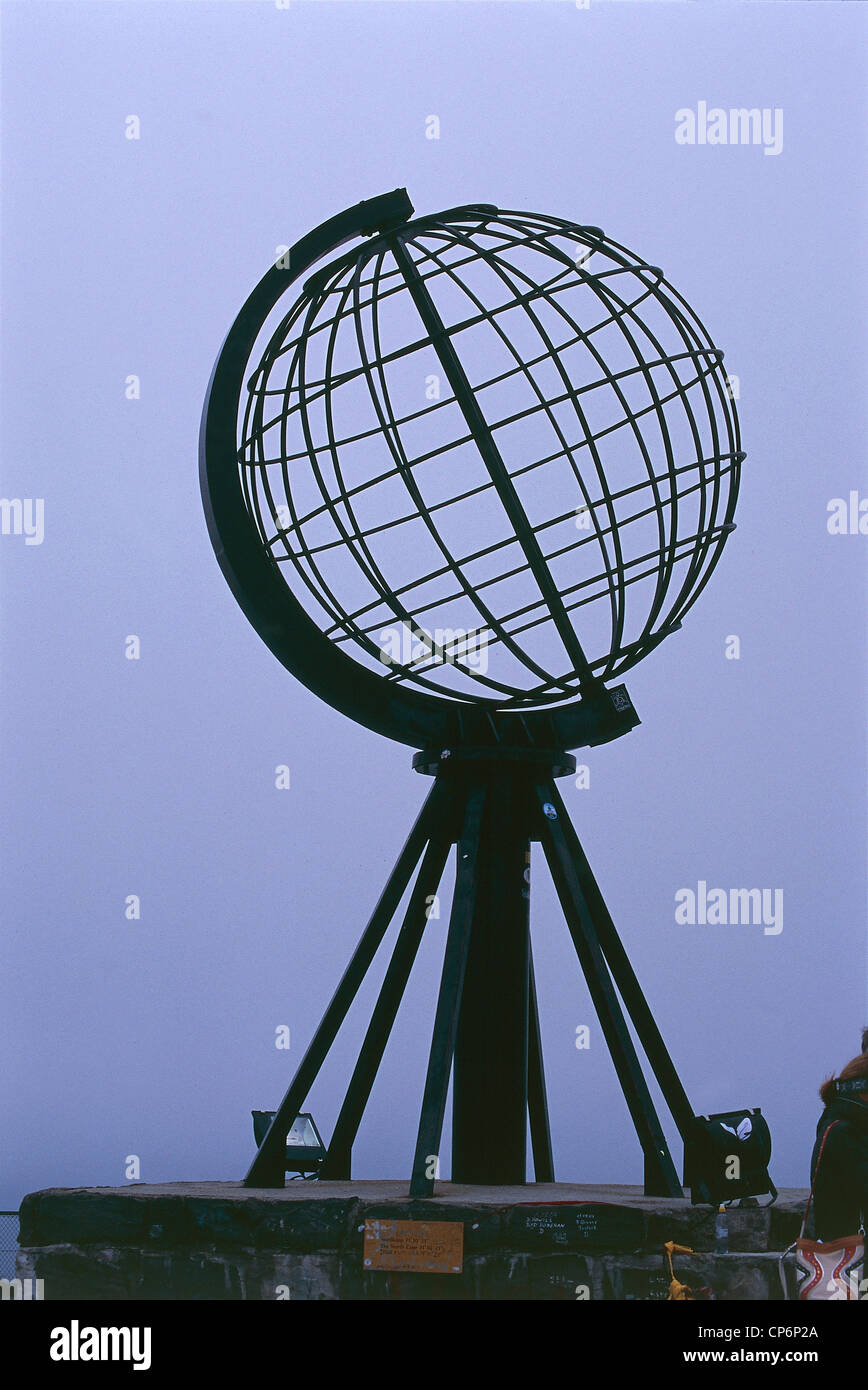 Norway - Finnmark County - Isle of Mager?ya - Nordkapp (North Cape) - The steel globe present on the top of the mountain Stock Photo
