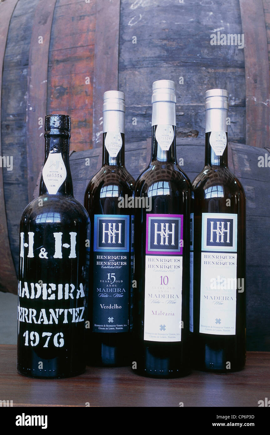 Portugal - Archipelago of Madeira - Madeira - Camara de Lobos - Madeira bottles of wine Henriques & Henriques Stock Photo