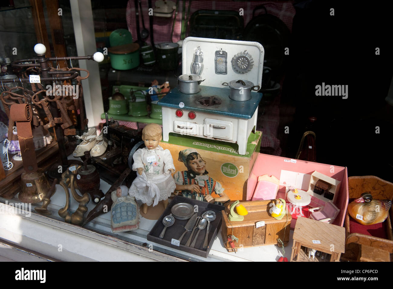 Antiques in shop window Delft Netherlands Holland Europe EU Stock Photo Alamy