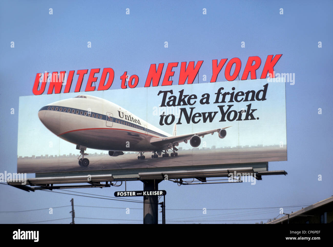 United Airlines billboard in Los Angeles circa 1971 Stock Photo
