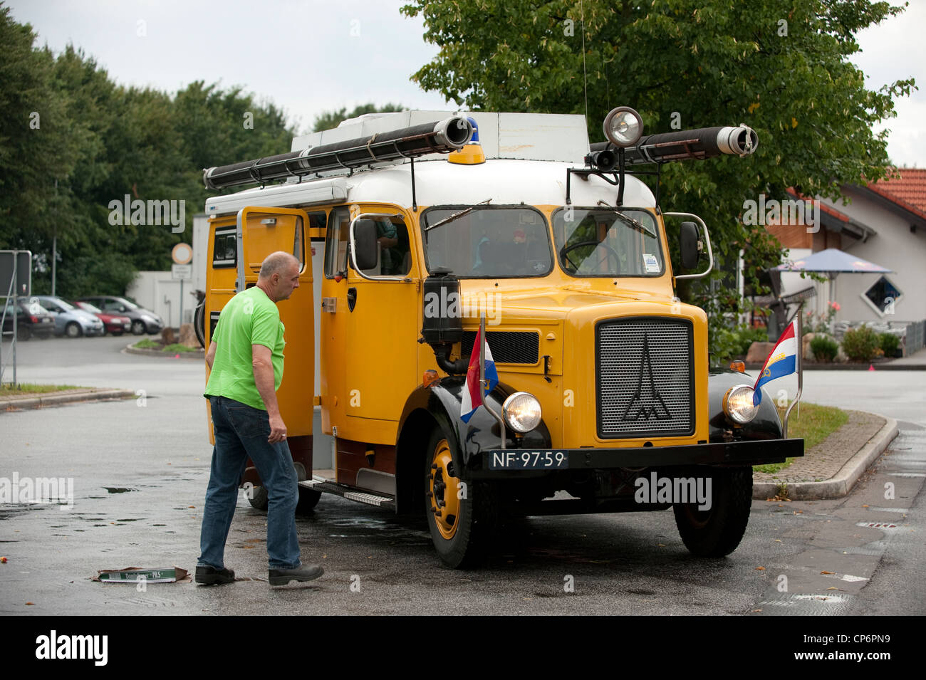 Old Fire Truck Converted to Camper Van Magirus-Deutz S 3500 Diesel 1952 Bedburg Cologne Germany Europe EU Stock Photo