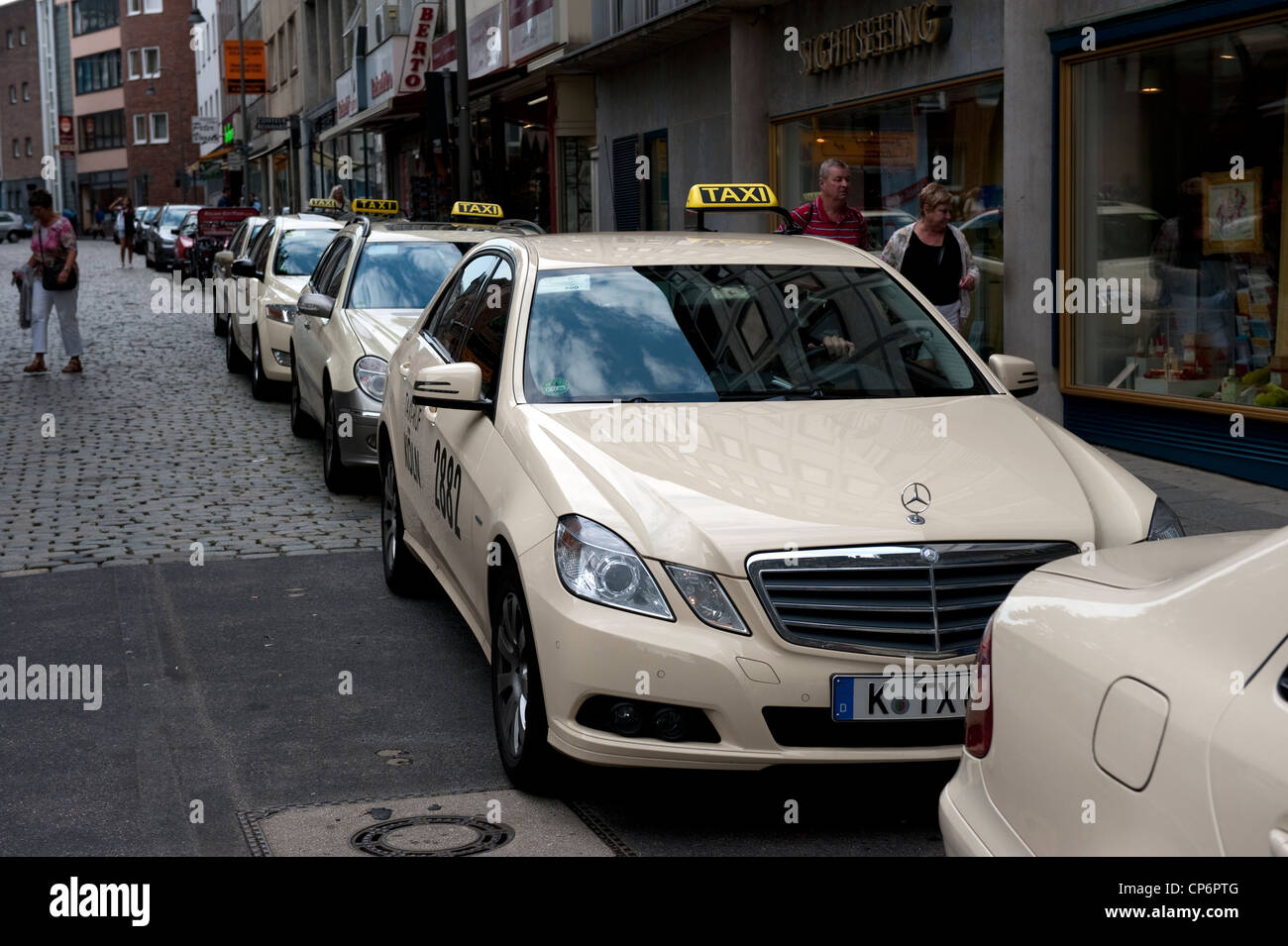 Mercedes Taxi Cab Car Rank Queue Cologne Germany Europe EU Stock Photo