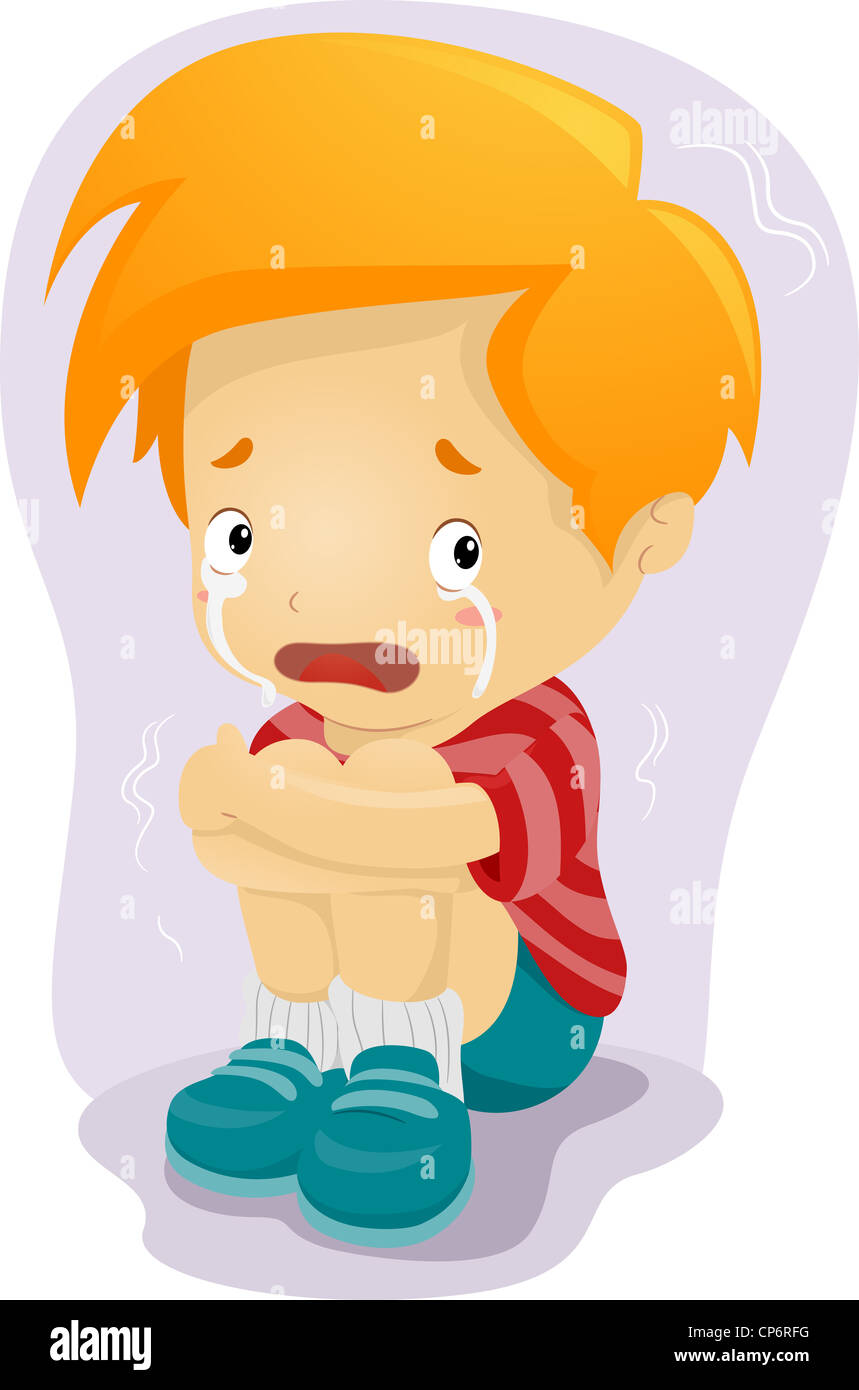 Illustration of a Kid Crying in Fear Stock Photo - Alamy