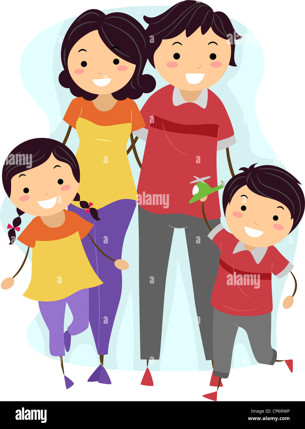 Illustration of a Family Wearing Matching Outfits Stock Photo