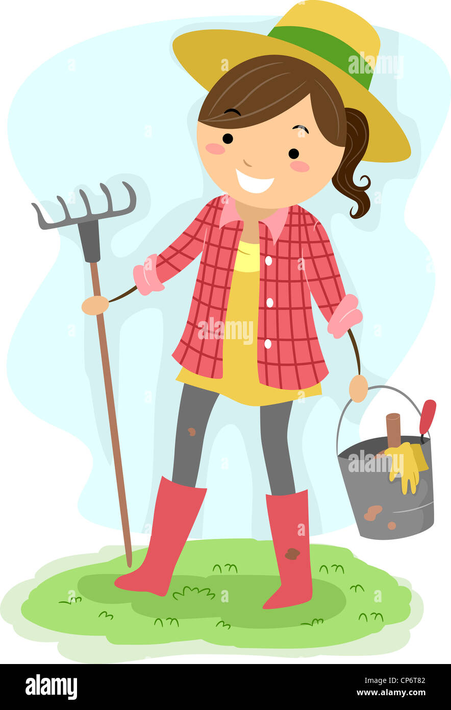 Illustration of a Girl Carrying Gardening Tools Stock Photo Alamy