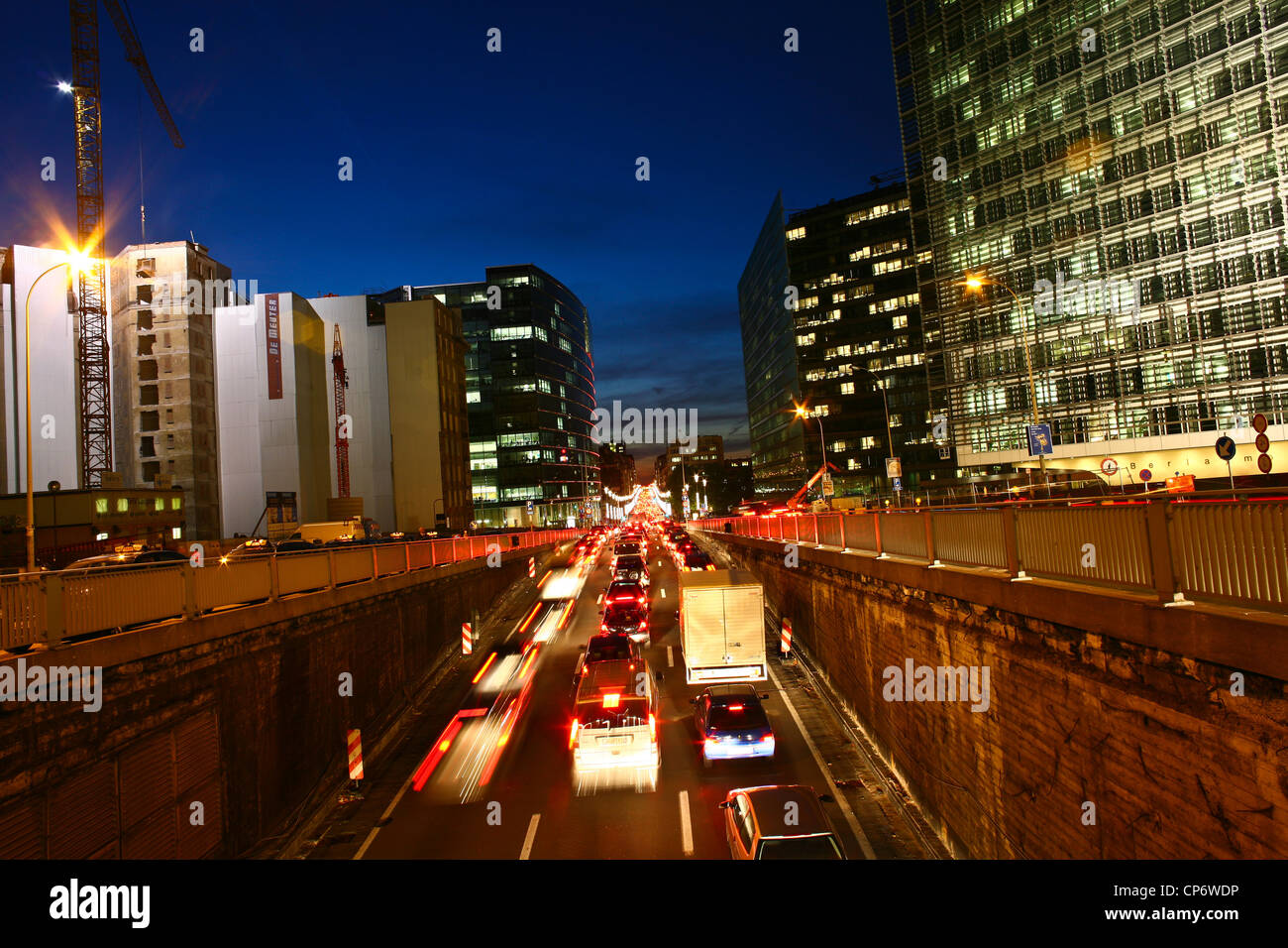 Night traffic Schuman area in Brussels, Belgium Stock Photo Alamy