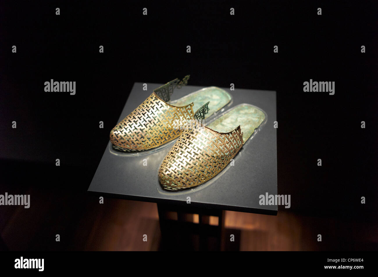 Traditional gold ceremonial footwear on display at the Leeum Samsung ...