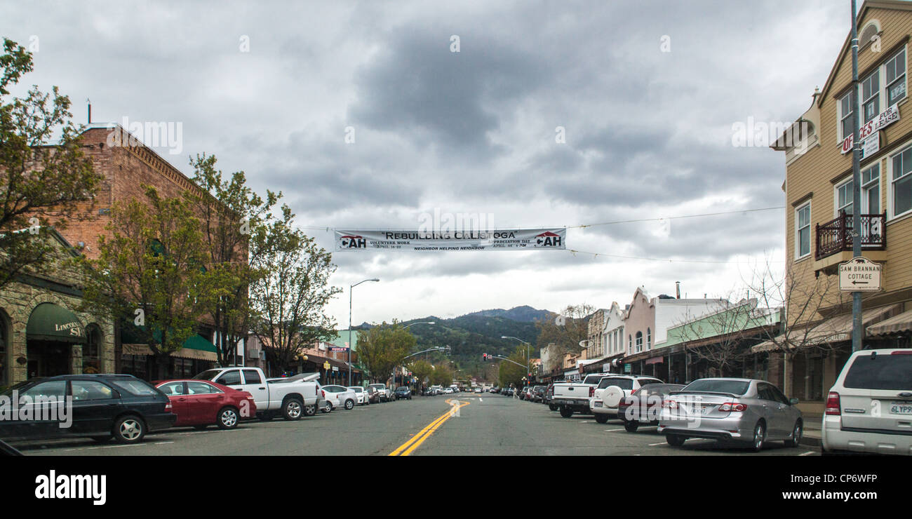 Downtown Calistoga California in the Napa Valley wine country Stock