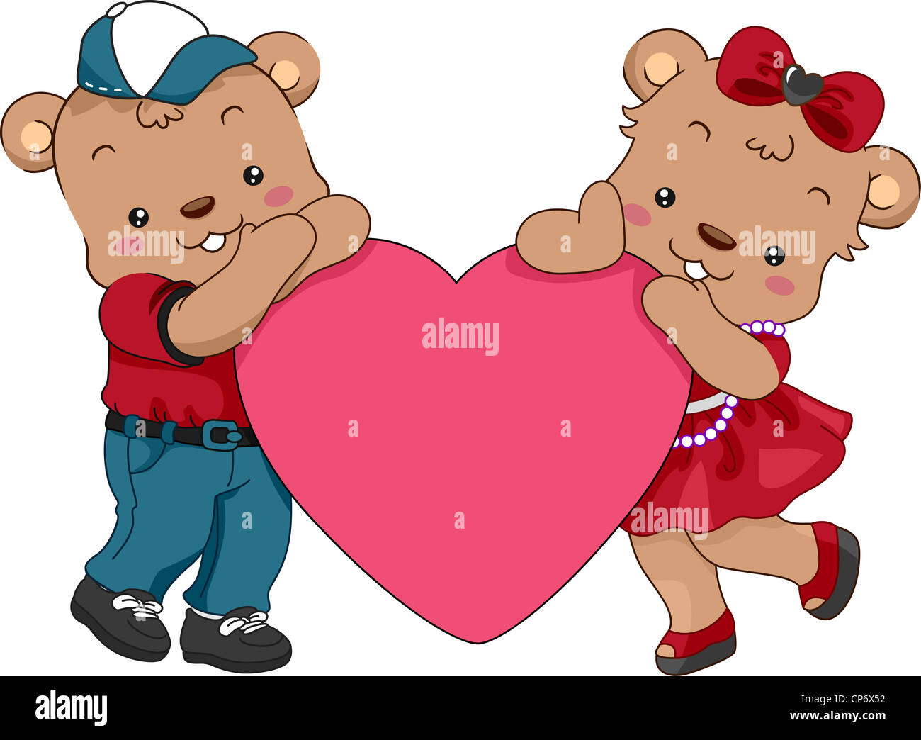 Illustration of a Pair of Teddy Bears Holding a Heart Stock Photo - Alamy