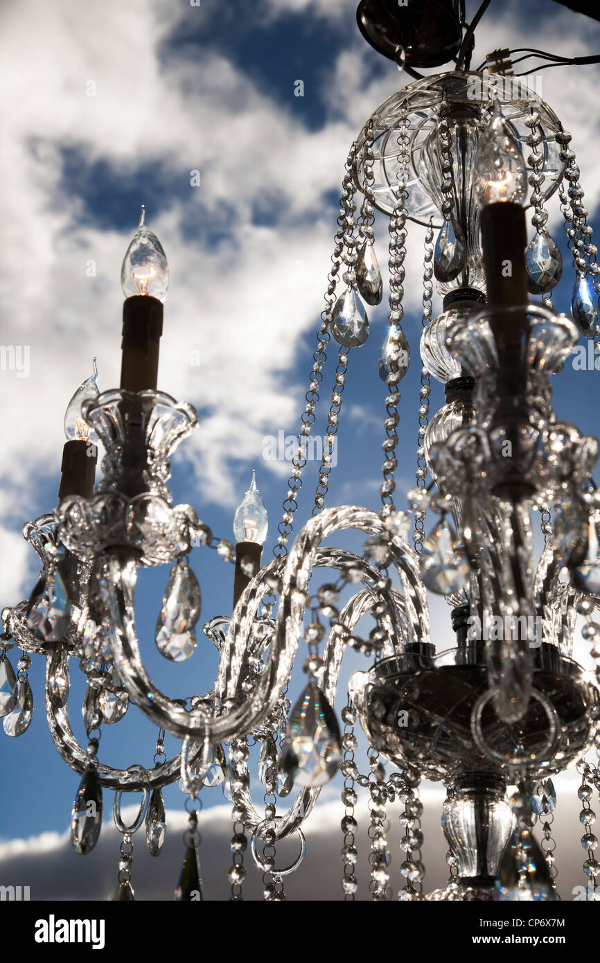 chandelier with blue sky and dark clouds in background at geelong