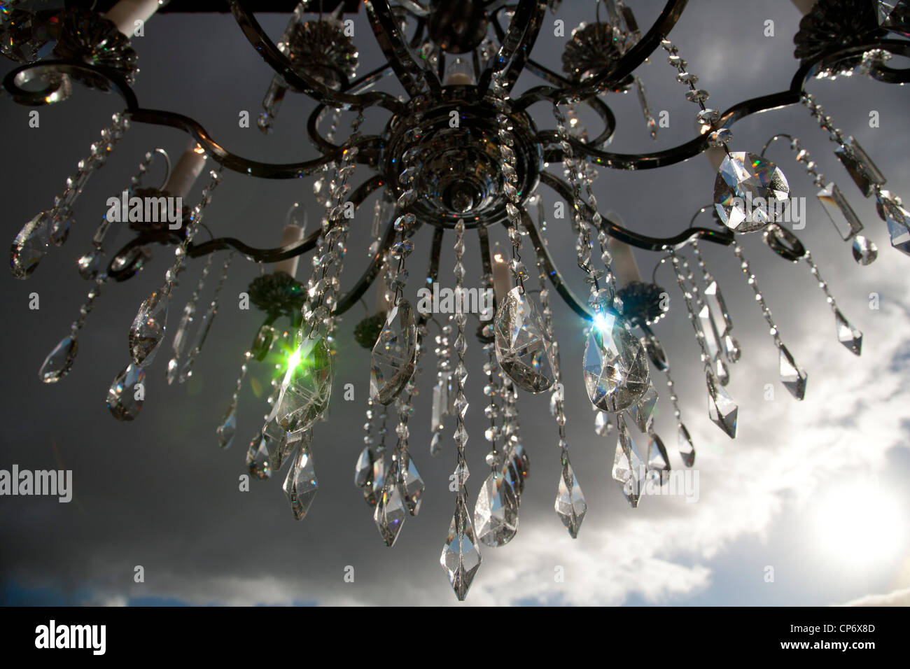 chandelier with blue sky and dark clouds in background at geelong