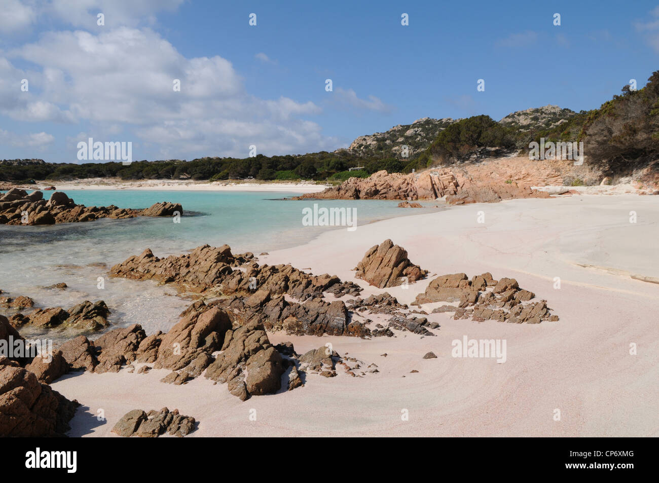 The view on the famous beach of Spiaggia rosa in to Budelli island in to the archipelago of  La Maddalena National park, Sardinia, Italy Stock Photo