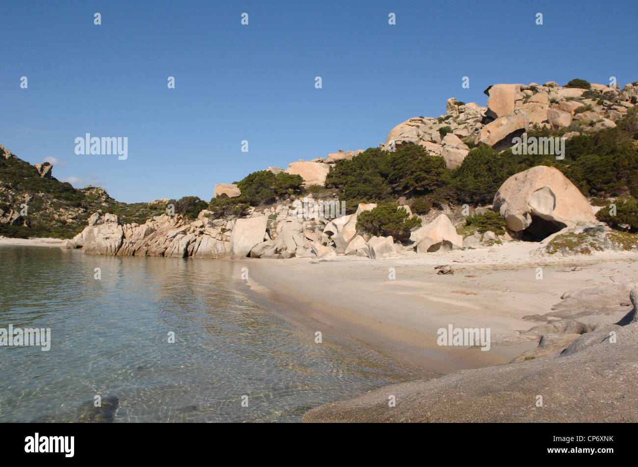 a view on the Cala Corsara the beautiful beach on Spargi Island into La Maddalena National Park, Sardinia Stock Photo
