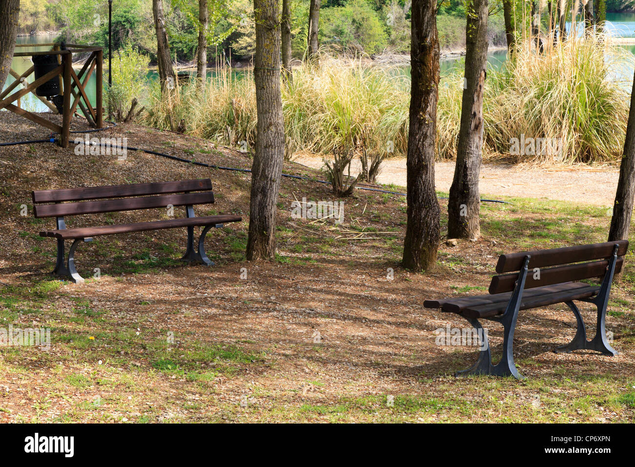 Benches for relaxing in the park Renai, Signa Stock Photo