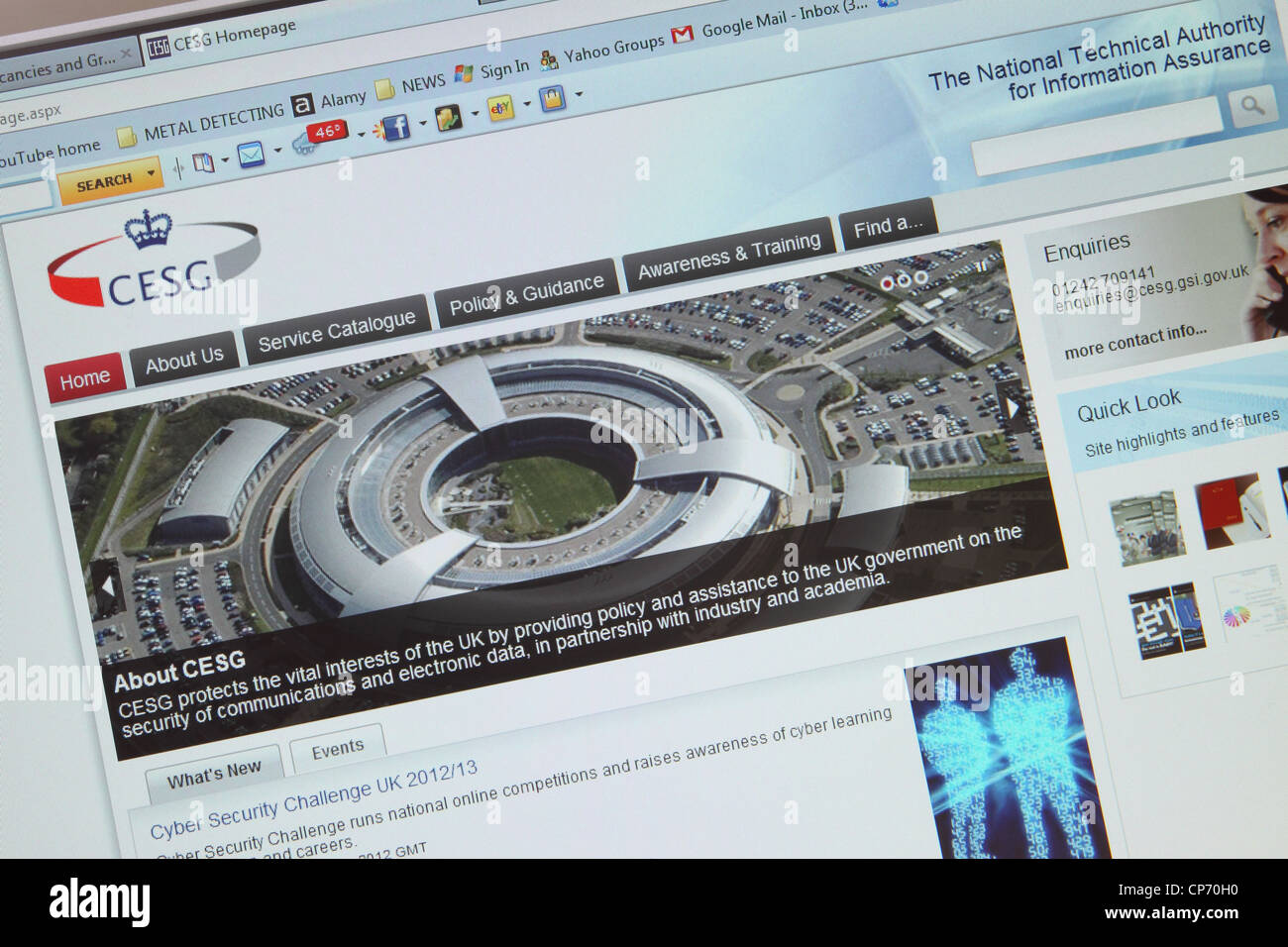 CESG website the Communications Electronics Security Group ensures government communication security and is a part of GCHQ Stock Photo
