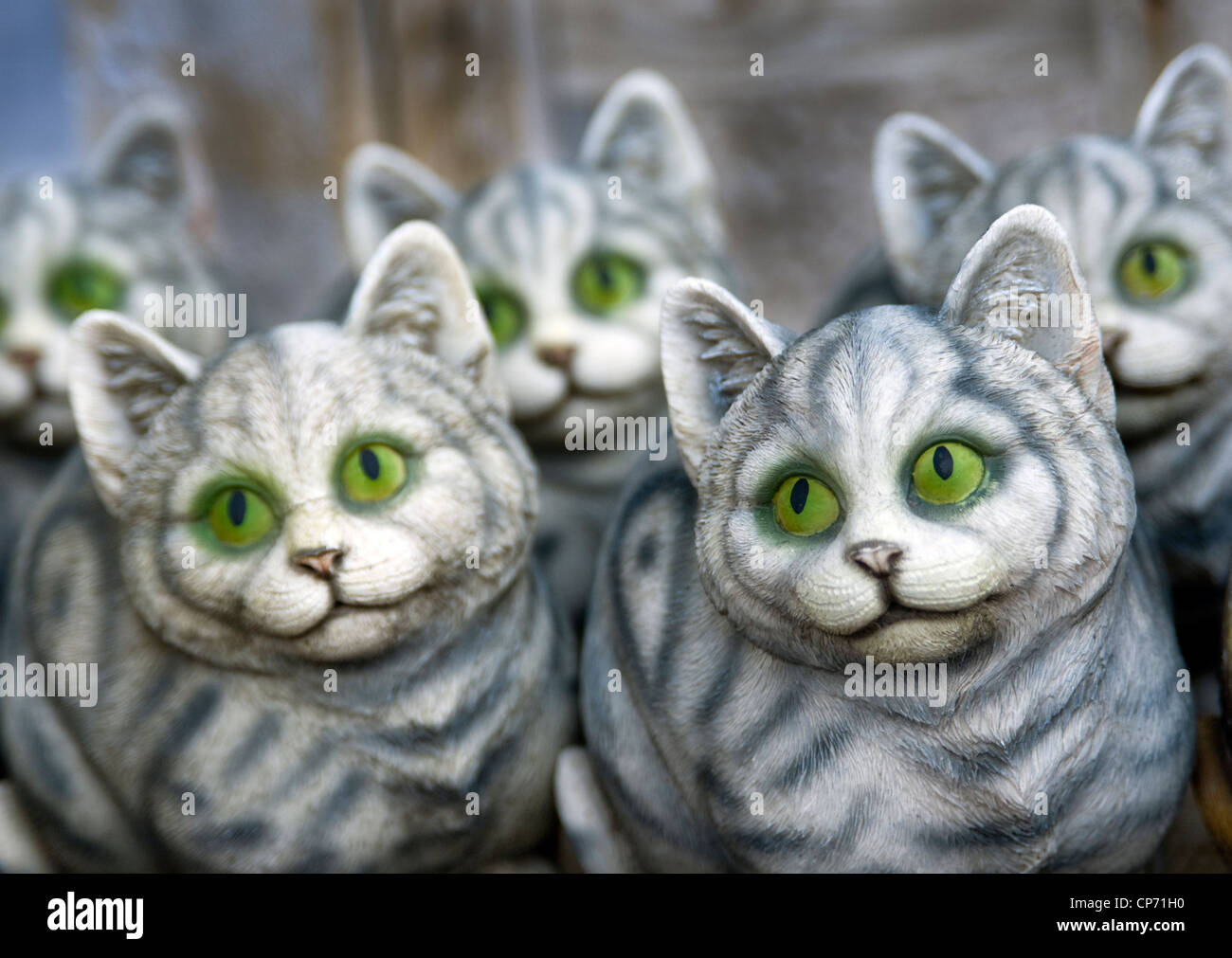Garden ornaments in the form of kittens. Stock Photo