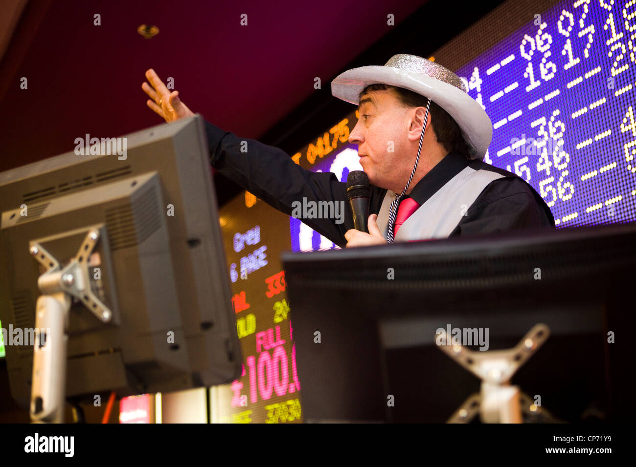 Bingo caller at Mecca Bingo Hall, London Stock Photo Alamy