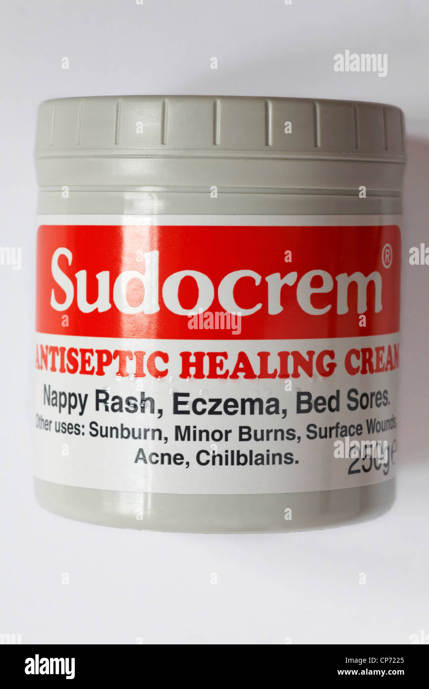 Tub of Sudocrem isolated on white background Stock Photo