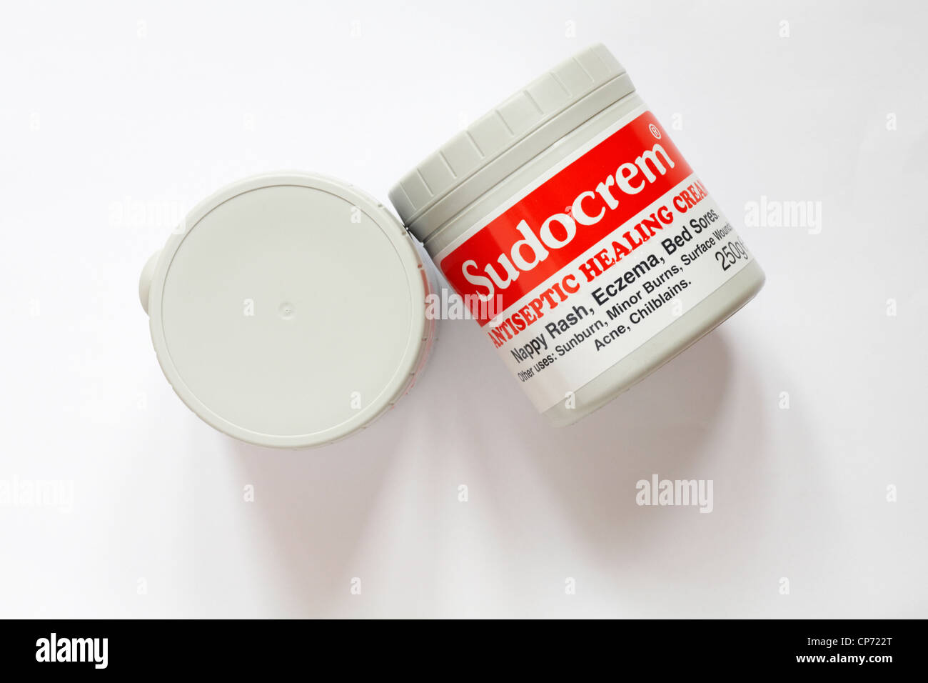 two tubs of Sudocrem antiseptic healing cream isolated on white background Stock Photo